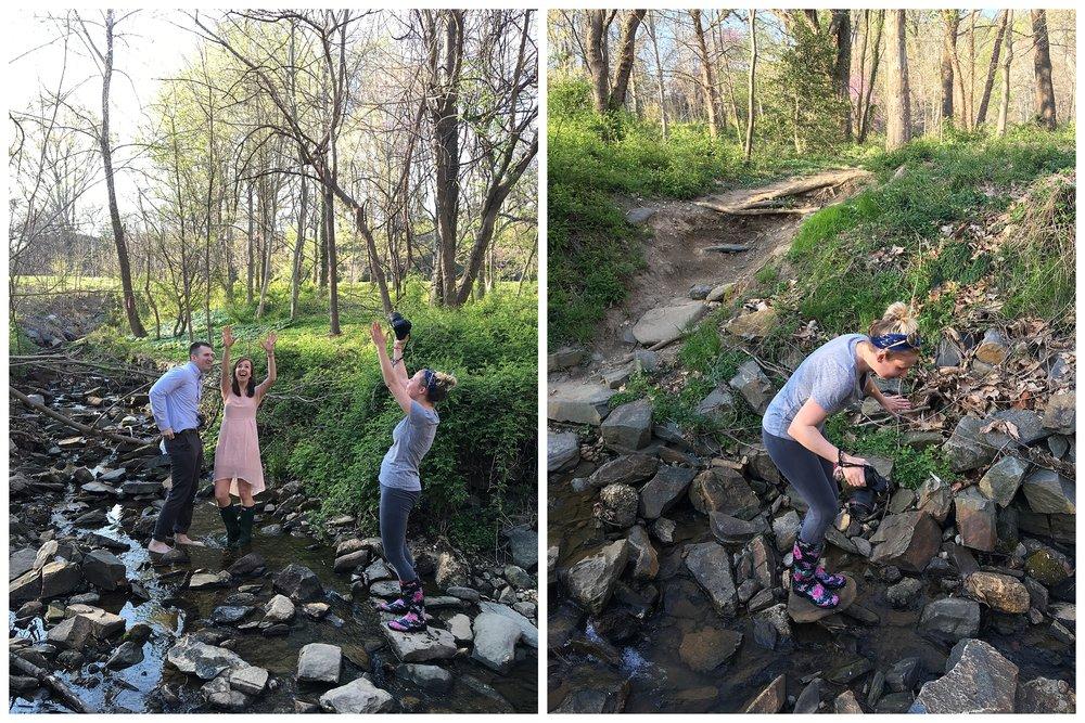  We were trying to show Chris the dirt dancing lift hoping he would be up for the challenge ;) I also decided I needed to be down stream to get the angle I wanted, which involved climbing over rocks in the stream! 