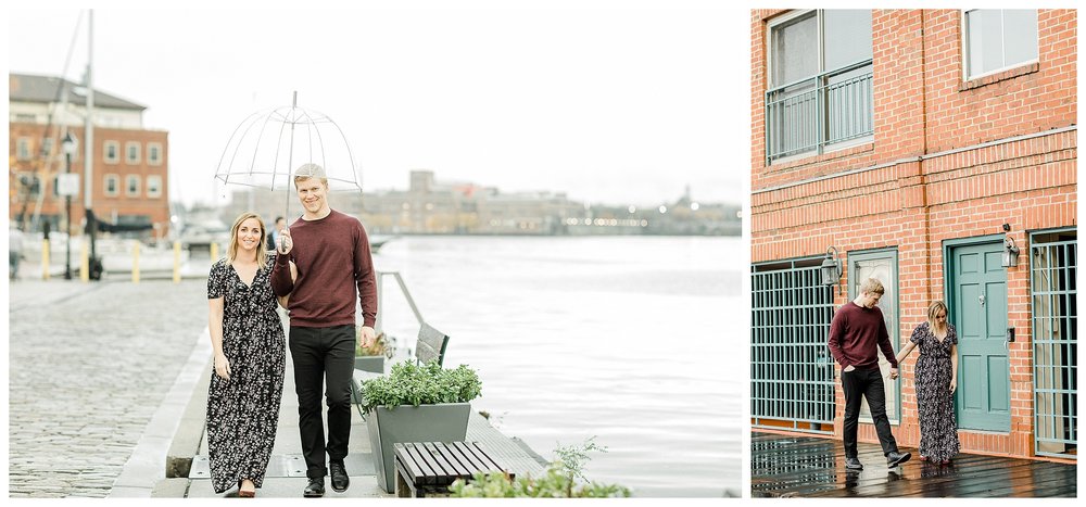 A romantic Fells Point engagement session in the rain.