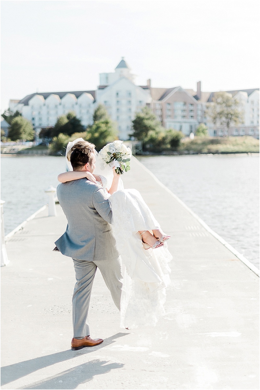 A wild Hyatt wedding where the ceremony took place on a dock on the Choptank River in Cambridge, Maryland.