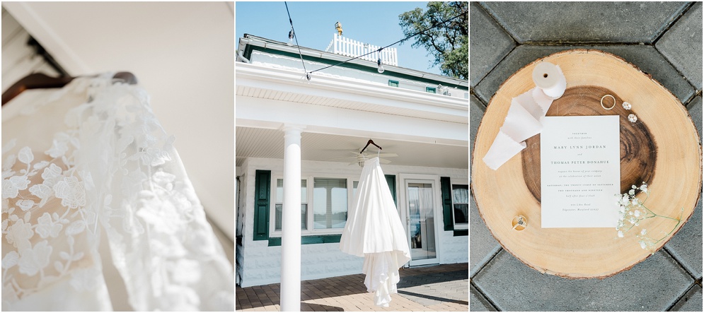 A playful Annapolis backyard wedding on the water featuring twinkle lights and greenery.