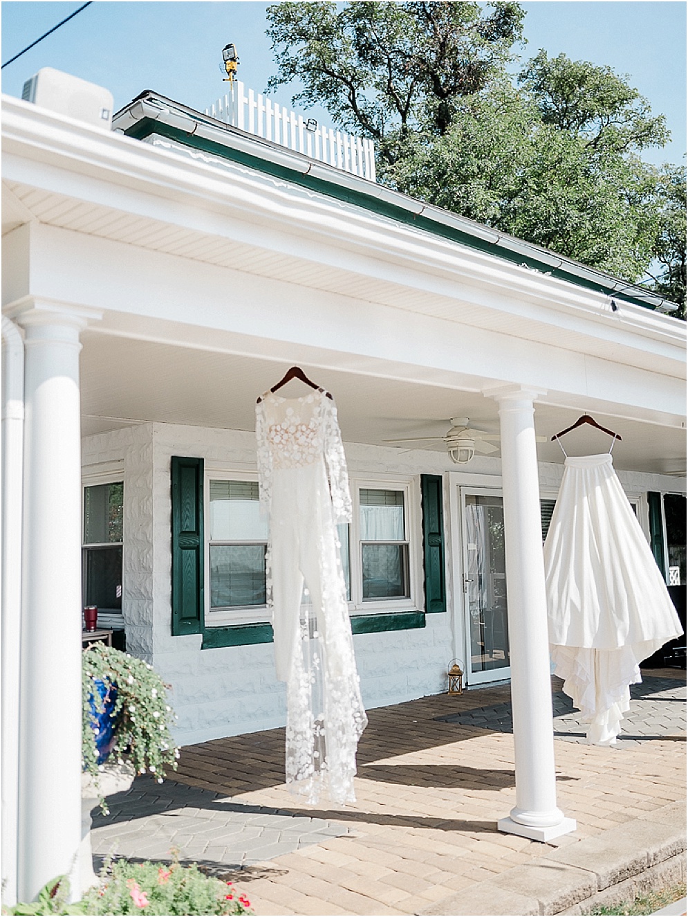 A playful Annapolis backyard wedding on the water featuring twinkle lights and greenery.