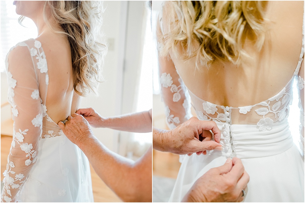 A playful Annapolis backyard wedding on the water featuring twinkle lights and greenery.