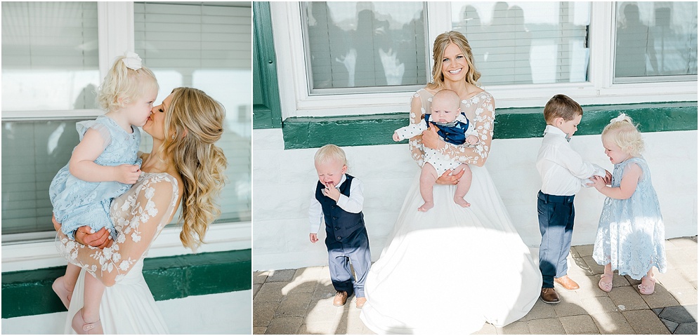 A playful Annapolis backyard wedding on the water featuring twinkle lights and greenery.