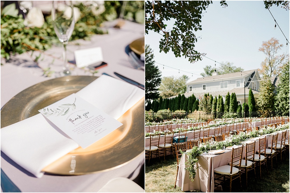 A playful Annapolis backyard wedding on the water featuring twinkle lights and greenery.