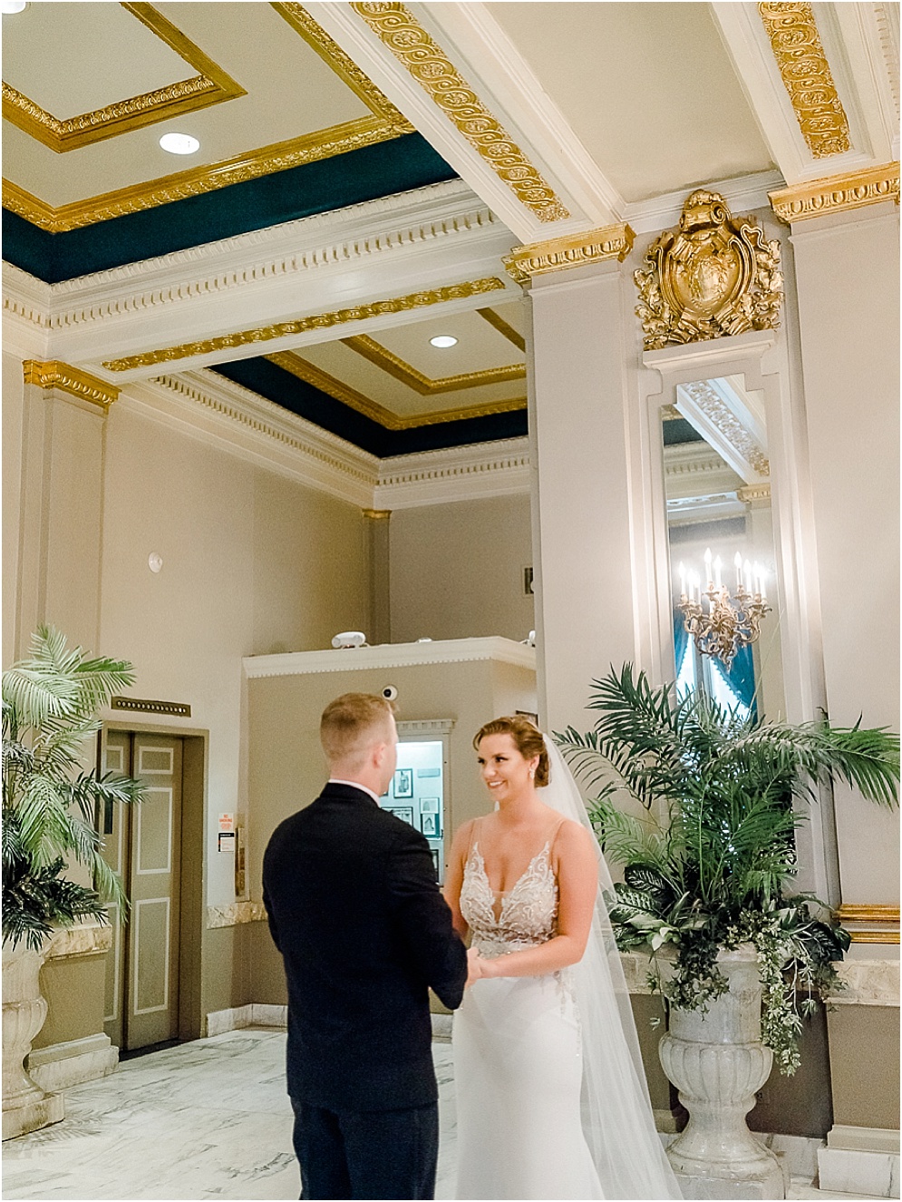 A black and gold Great Gatsby themed wedding at the Belvedere Hotel in Baltimore, Maryland.