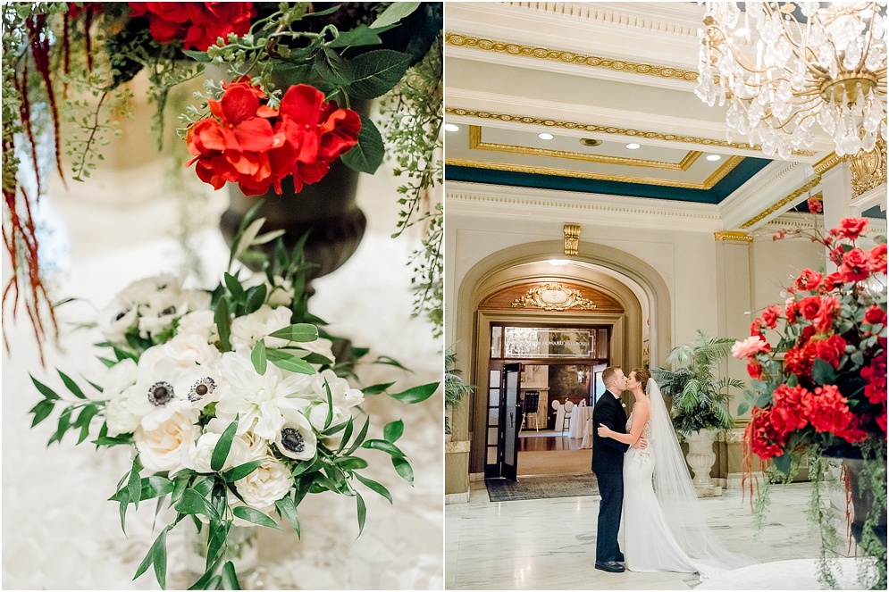 A black and gold Great Gatsby themed wedding at the Belvedere Hotel in Baltimore, Maryland.