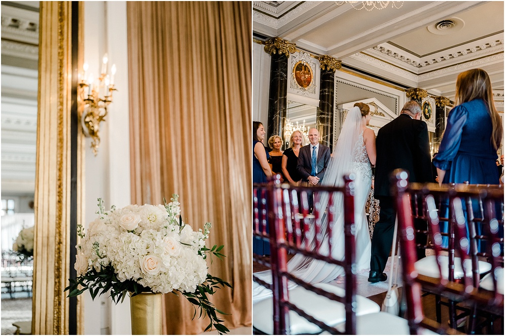 A black and gold Great Gatsby themed wedding at the Belvedere Hotel in Baltimore, Maryland.