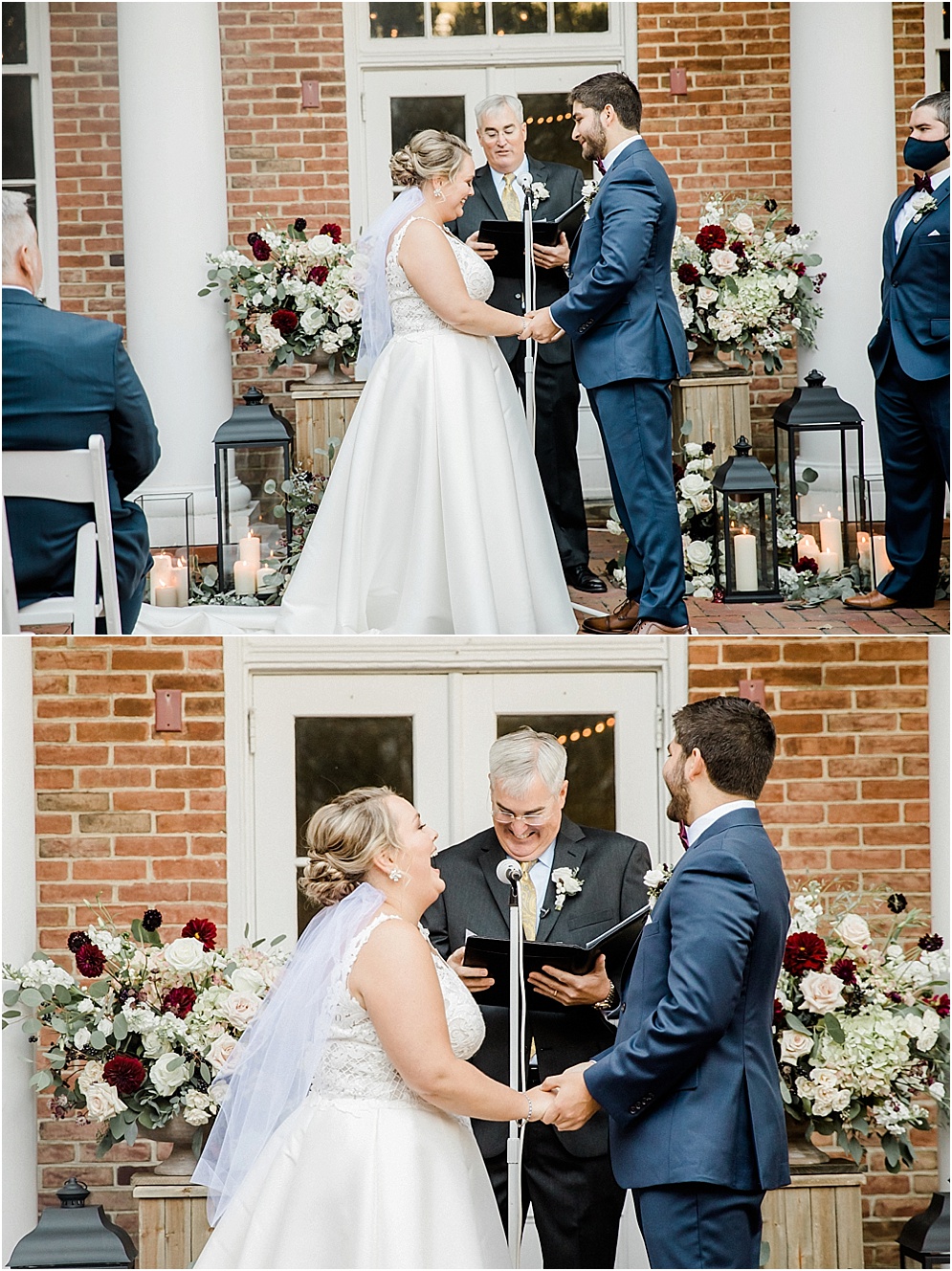 An Eastern Shore wedding in Downtown Easton, featuring deep red and purple hues and an incredibly joyful couple.