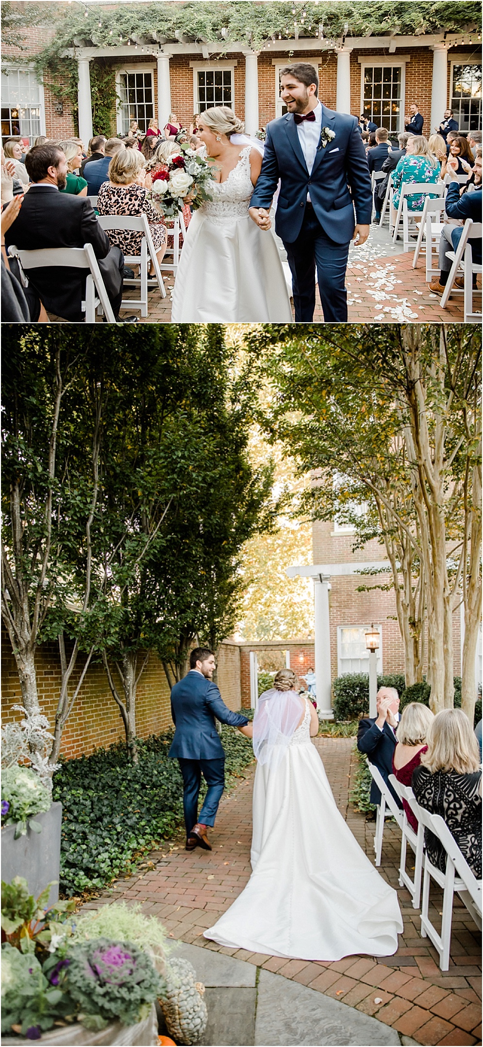 An Eastern Shore wedding in Downtown Easton, featuring deep red and purple hues and an incredibly joyful couple.