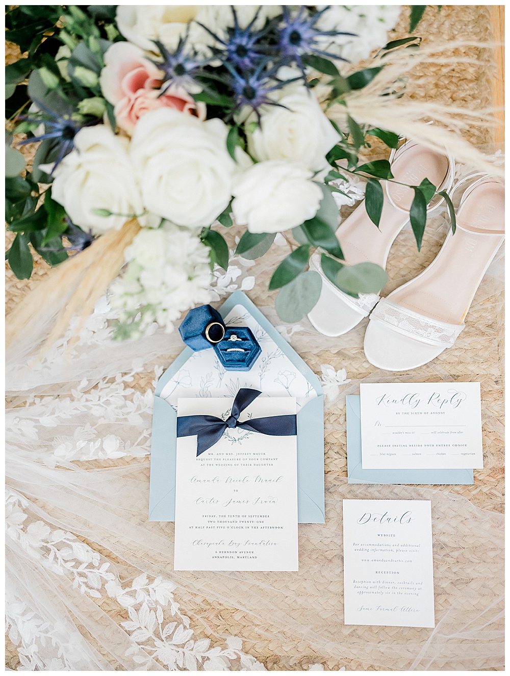 A navy and periwinkle nautical wedding at the Chesapeake Bay Foundation in Annapolis, Maryland.