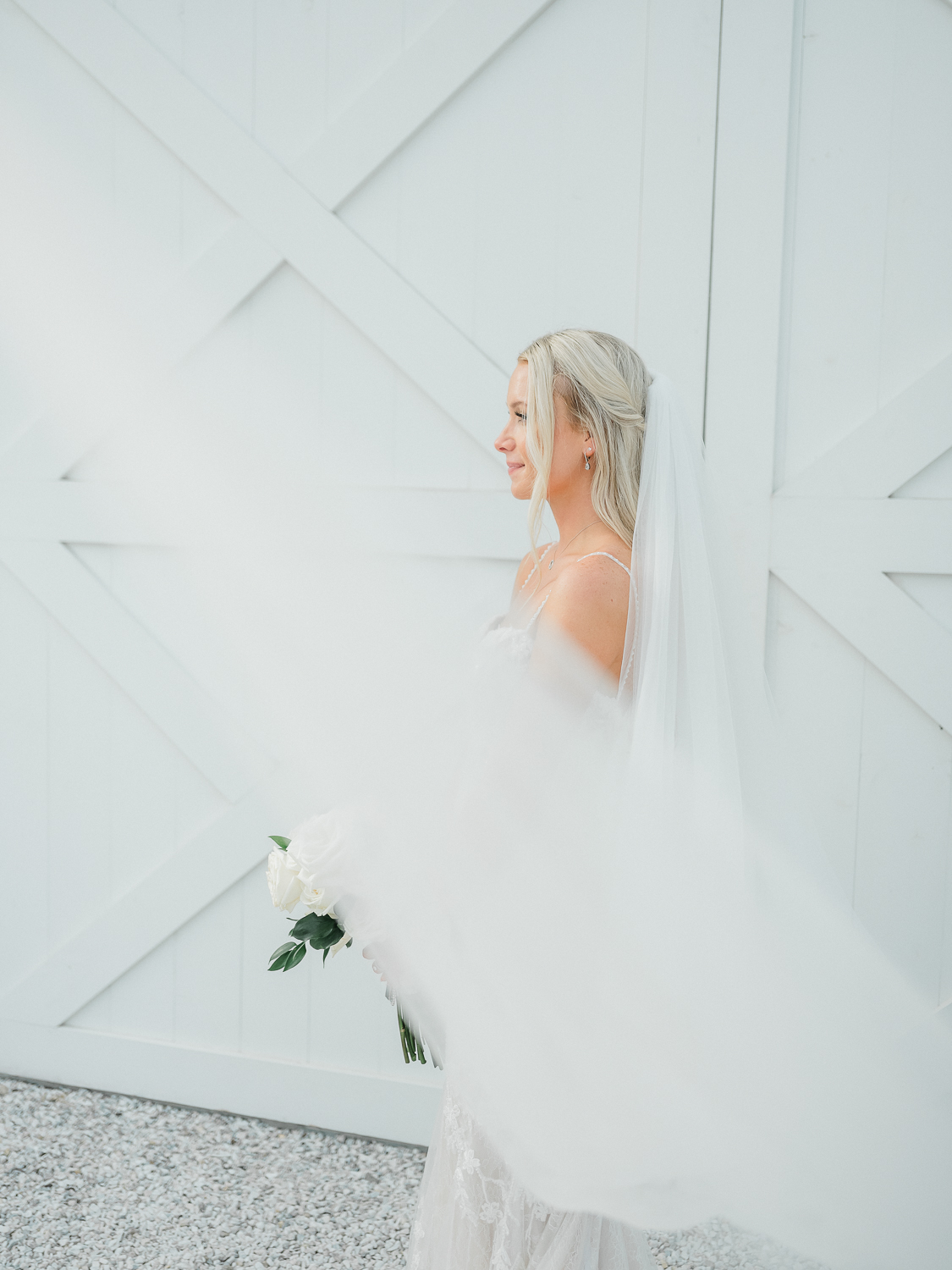 A white, elegant, chic barn wedding in Cambridge, Maryland.